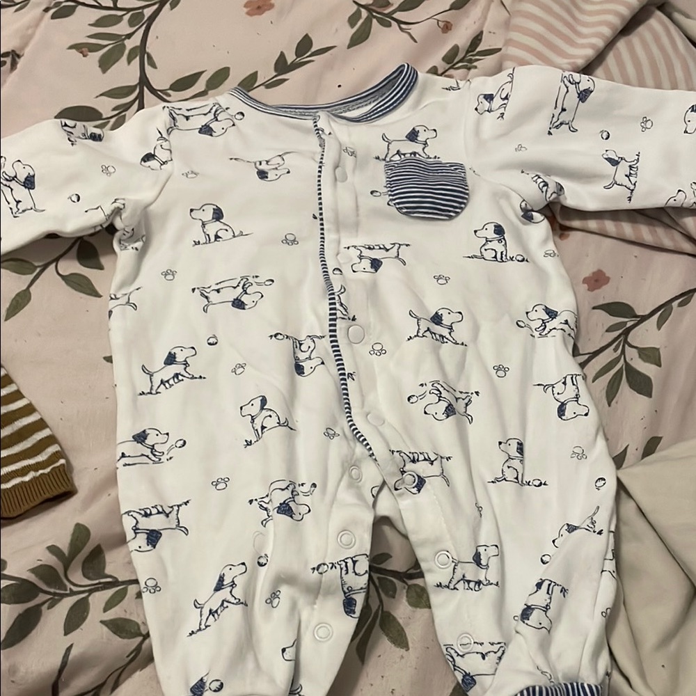Little Me White and Blue Footies One Piece